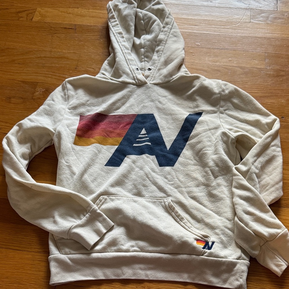 Aviator Nation Cream Hoodie with Multicolor Logo